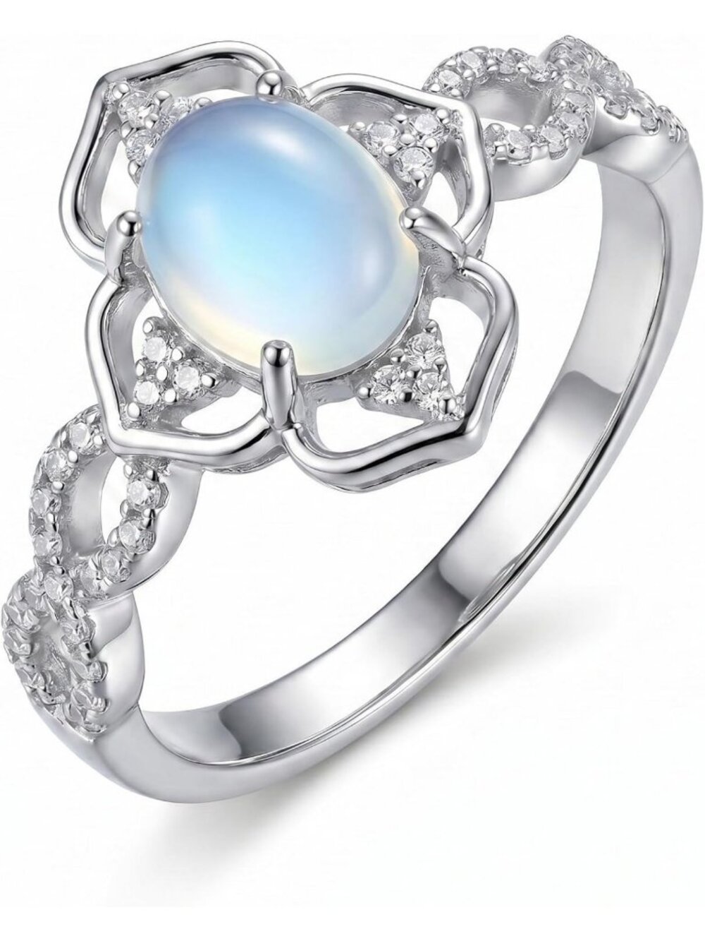 925 Sterling Silver Moonstone Engagement Ring for Women - Elegant Gift Jewelry